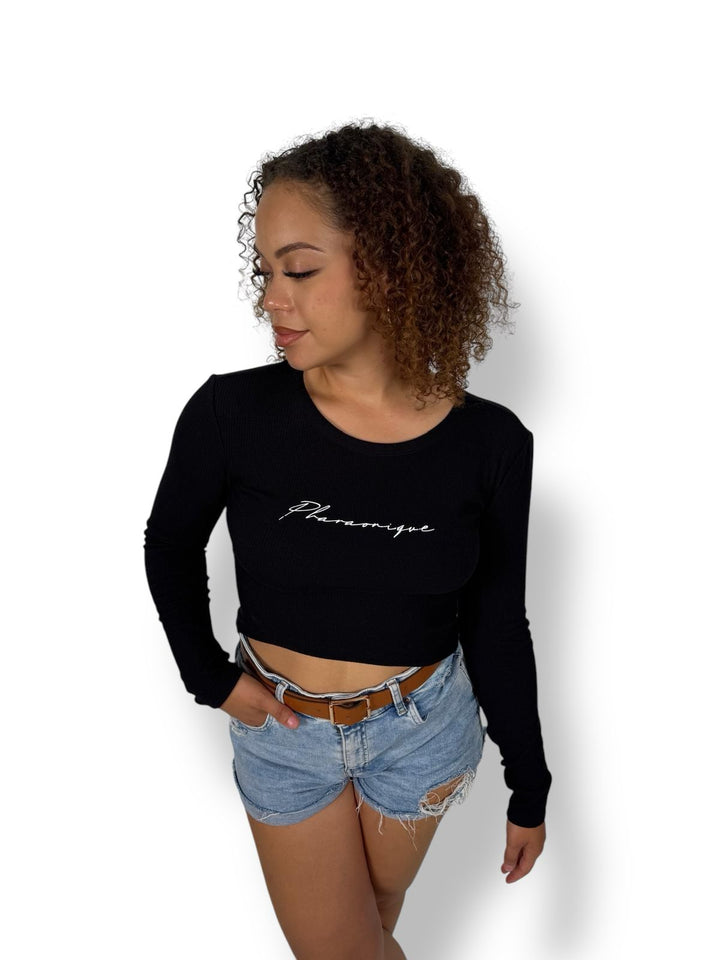 Crop top Signature de manga comprida – Preto – Pharaonique