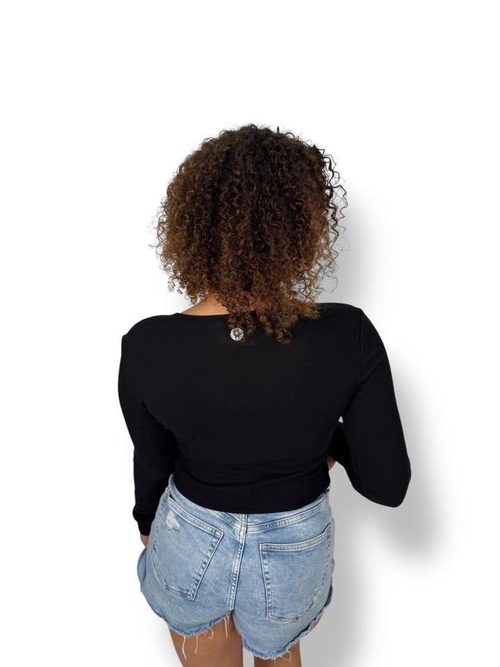 Crop top Signature de manga comprida – Preto – Pharaonique