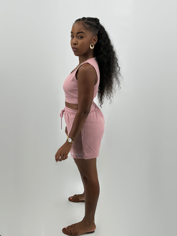 Conjunto Anubis de crop top e calções – Rosa – Pharaonique