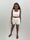 Conjunto Anubis de crop top e calções – Branco – Pharaonique