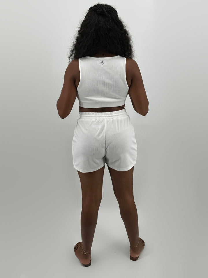 Conjunto Anubis de crop top e calções – Branco – Pharaonique