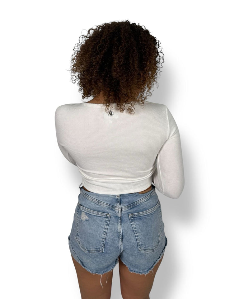 Crop top Signature de manga larga – Blanco – Pharaonique
