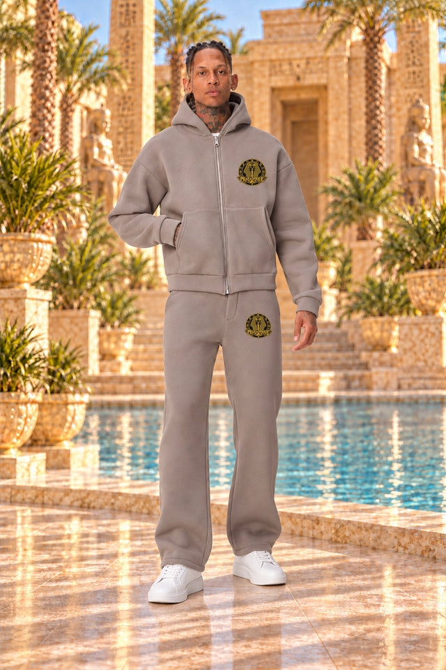 Ensemble sweat zippé et pantalon homme Kemet Brown – vue de face