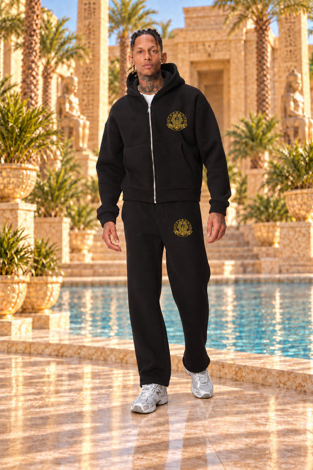 Ensemble sweat zippé et pantalon homme Kemet Noir – vue de face