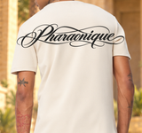 Ensemble New Pharaon beige, détail du dos : logo Pharaonique légèrement remonté, rendu mat suivant le tissu