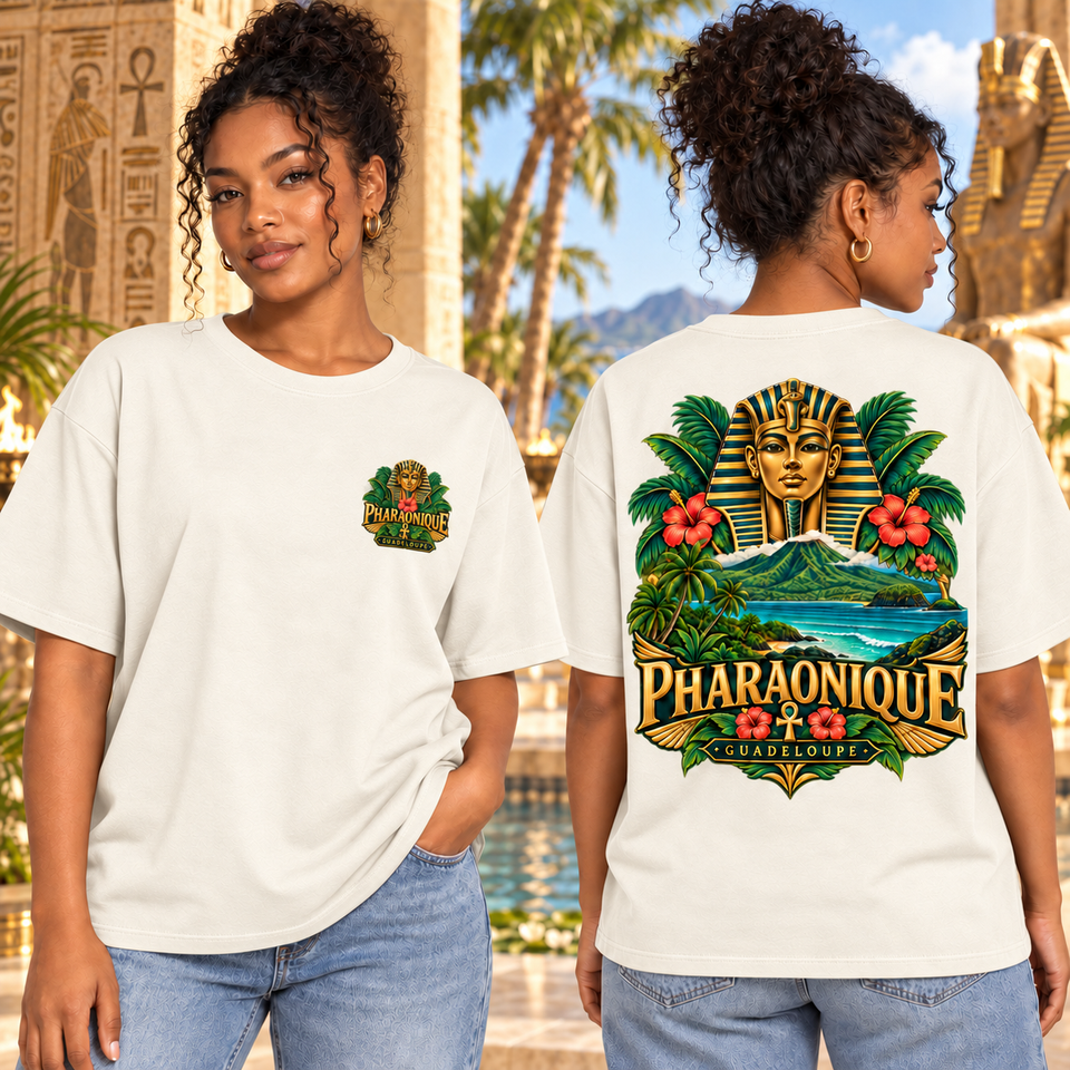 T-shirt oversize Femme Guadeloupe - Blanc cassé - avant et dos