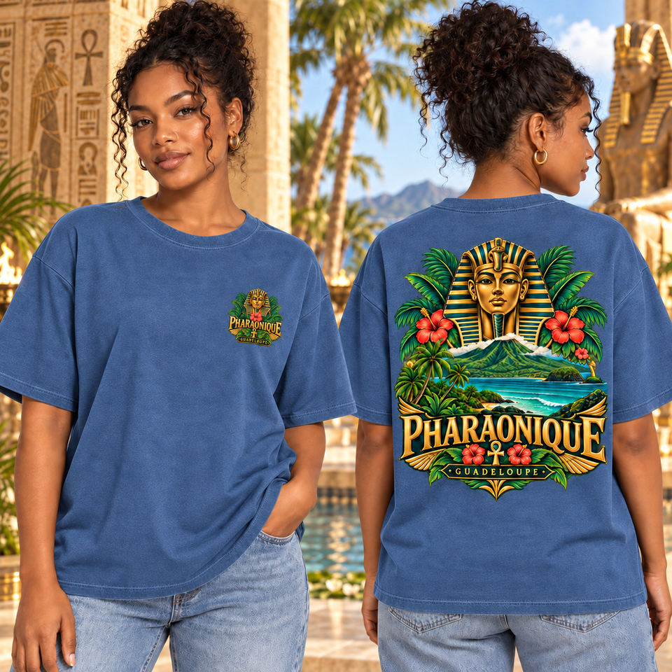 T-shirt oversize Femme Guadeloupe - Denim - avant et dos