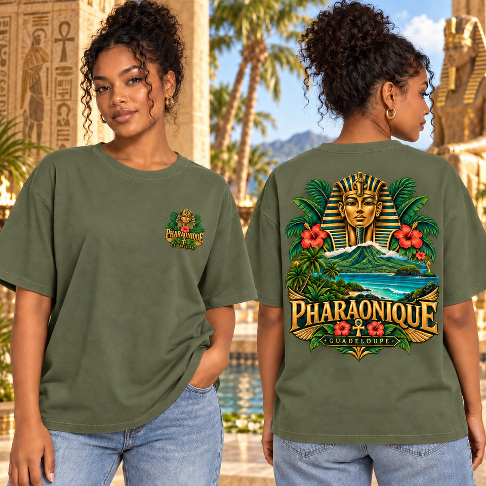T-shirt oversize Femme Guadeloupe - Kaki - avant et dos