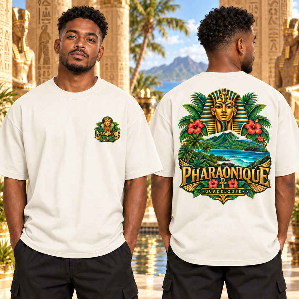 T-shirt oversize Homme Guadeloupe - Blanc cassé - avant et dos