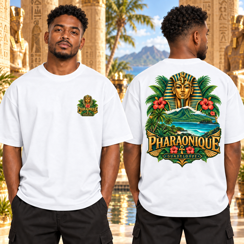 T-shirt oversize Homme Guadeloupe - Blanc - avant et dos