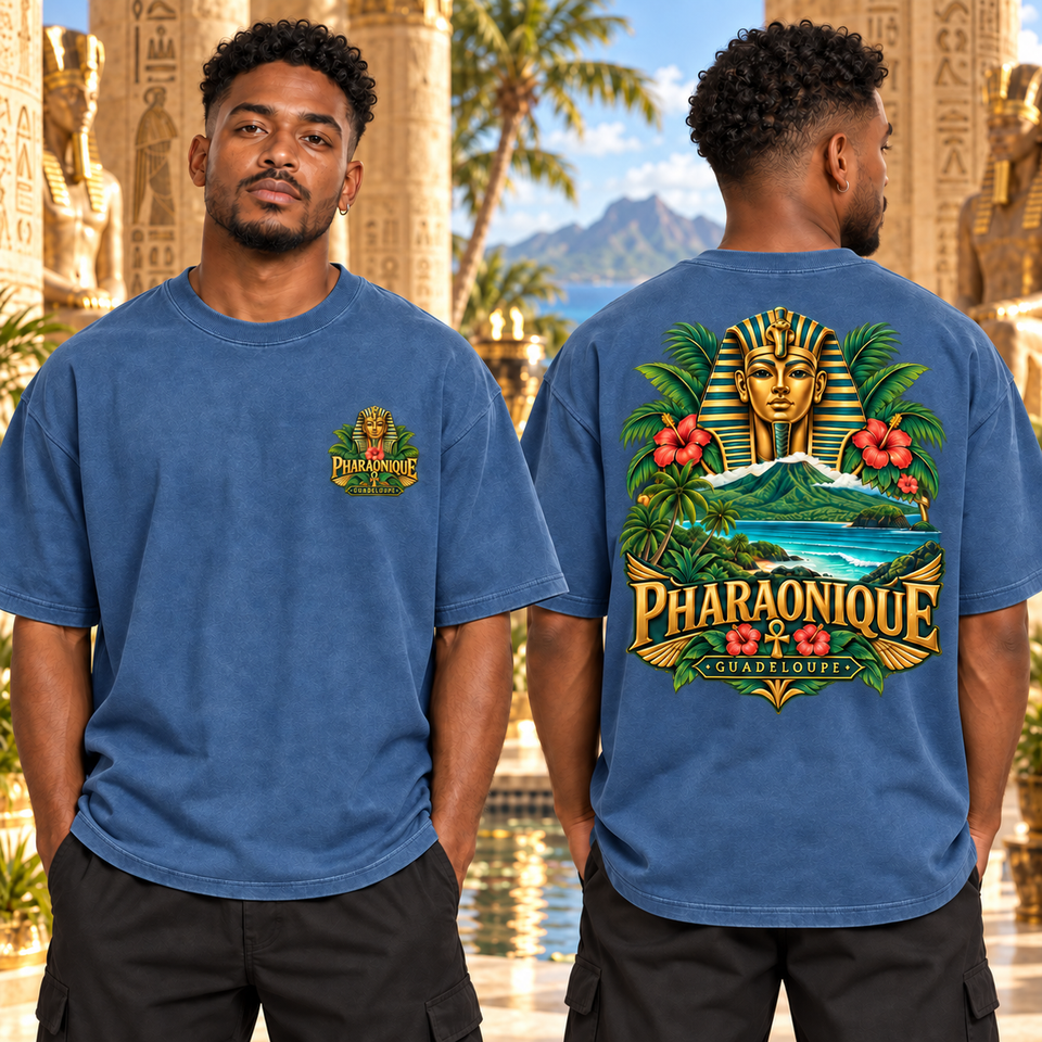 T-shirt oversize Homme Guadeloupe - Denim - avant et dos