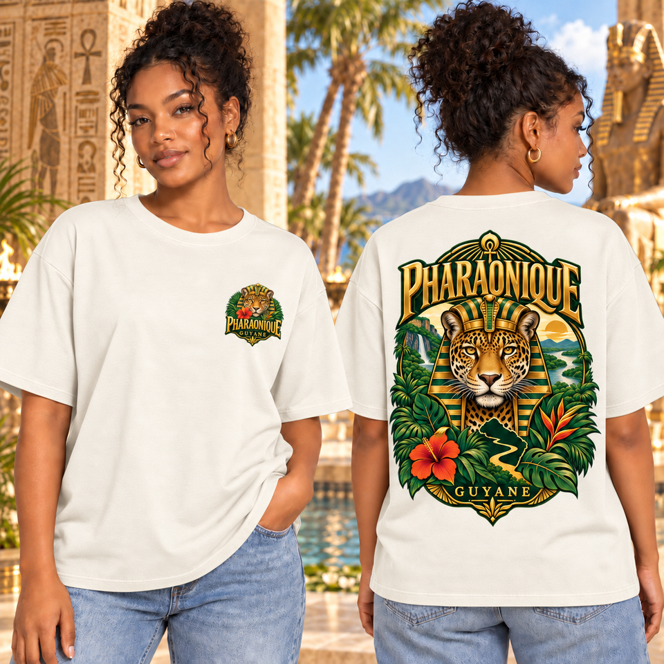 T-shirt oversize Guyane Femme Blanc cassé – vue avant et dos