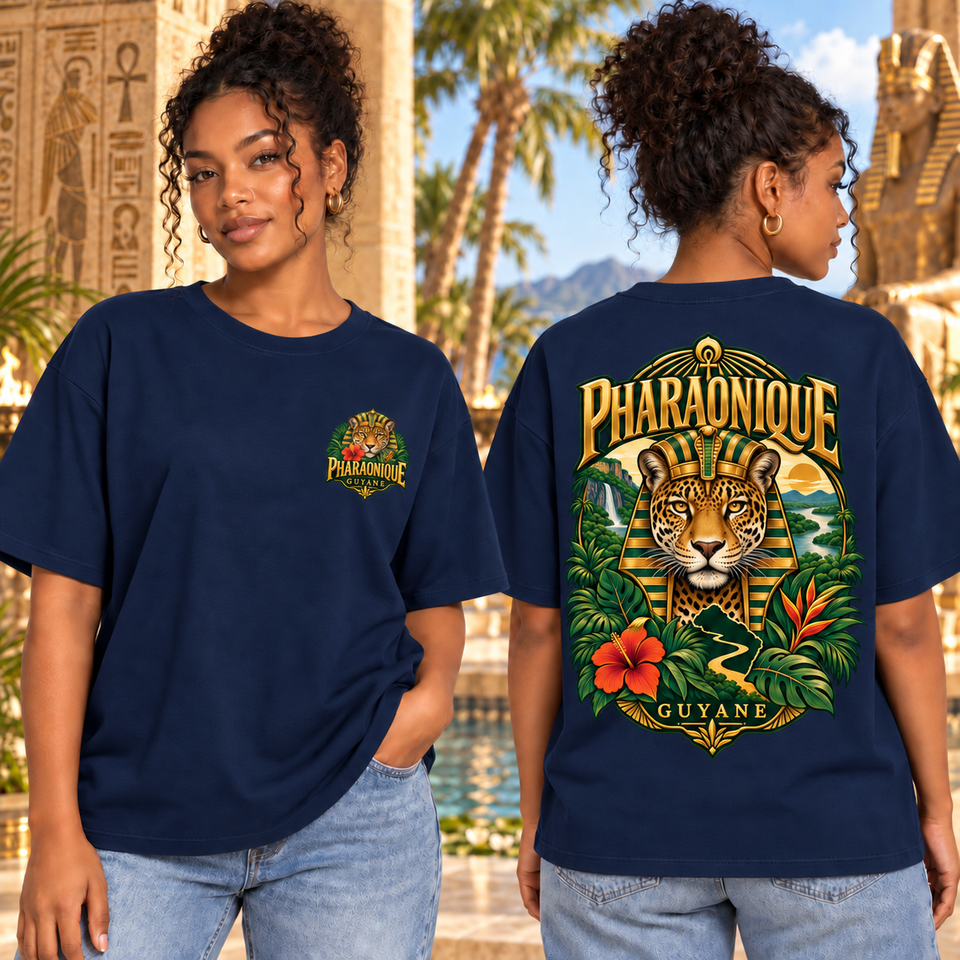 T-shirt oversize Guyane Femme Bleu marine – vue avant et dos
