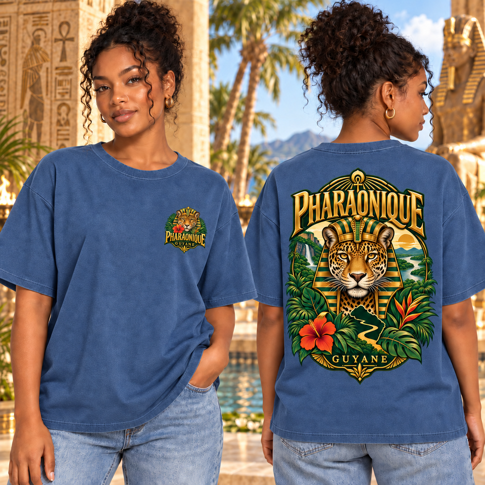 T-shirt oversize Guyane Femme Denim – vue avant et dos