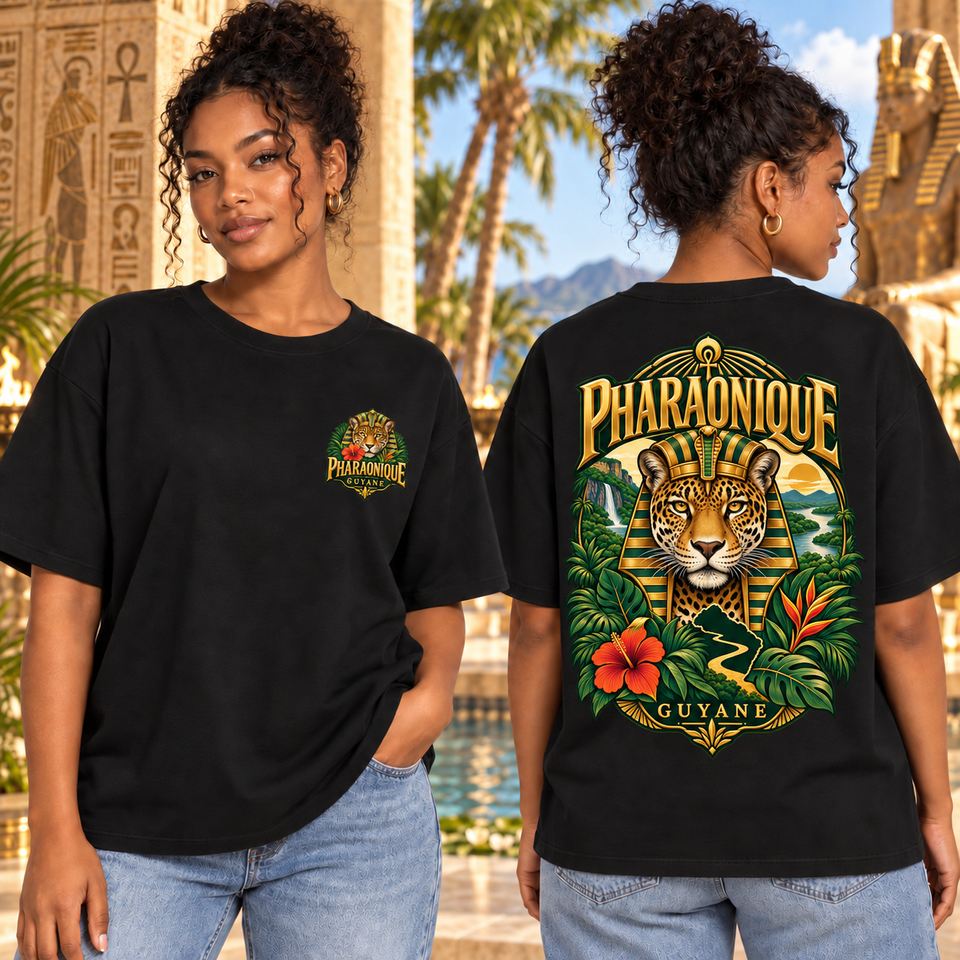 T-shirt oversize Guyane Femme Noir – vue avant et dos