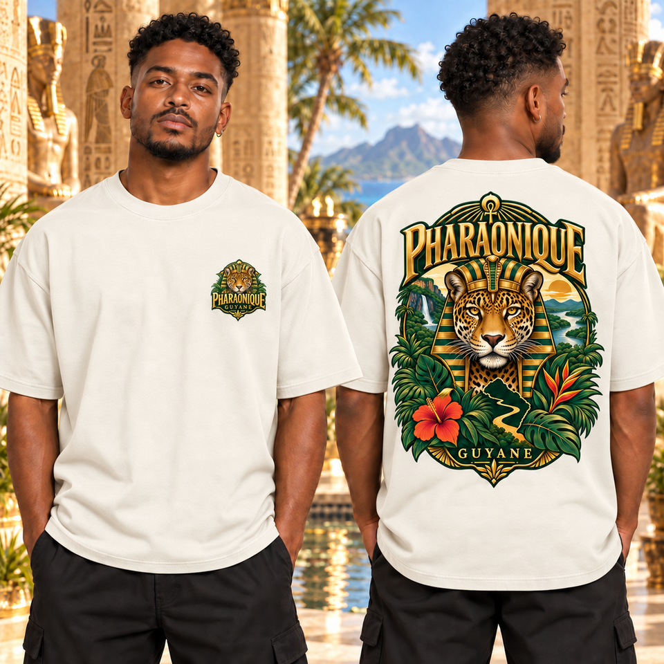 T-shirt oversize Guyane Homme Blanc cassé – vue avant et dos
