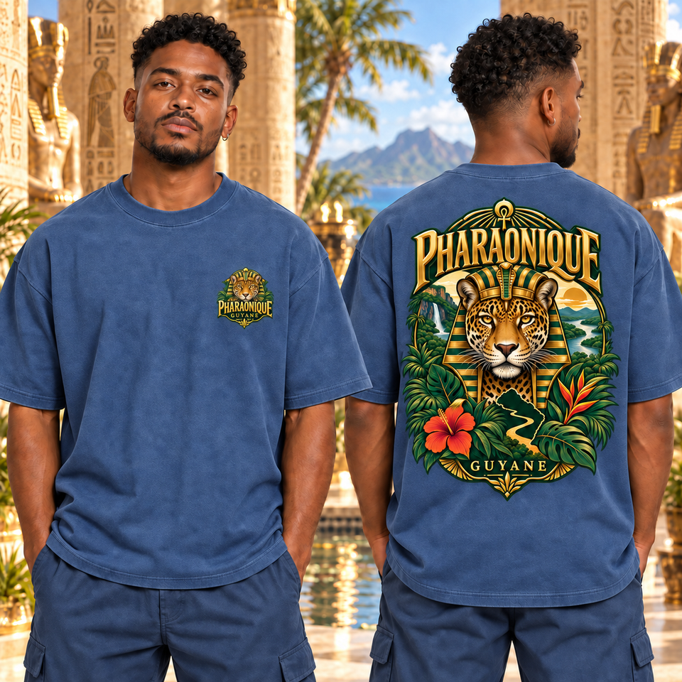 T-shirt oversize Guyane Homme Denim – vue avant et dos