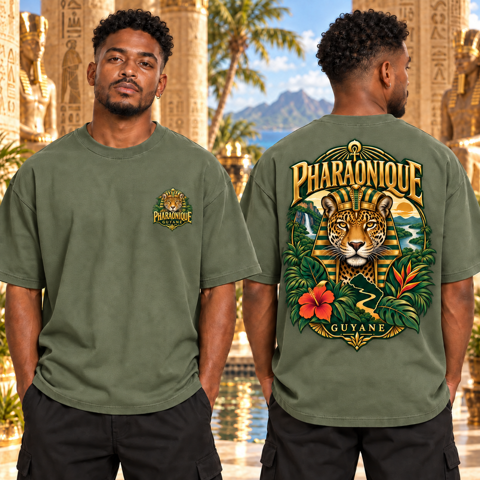 T-shirt oversize Guyane Homme Kaki – vue avant et dos