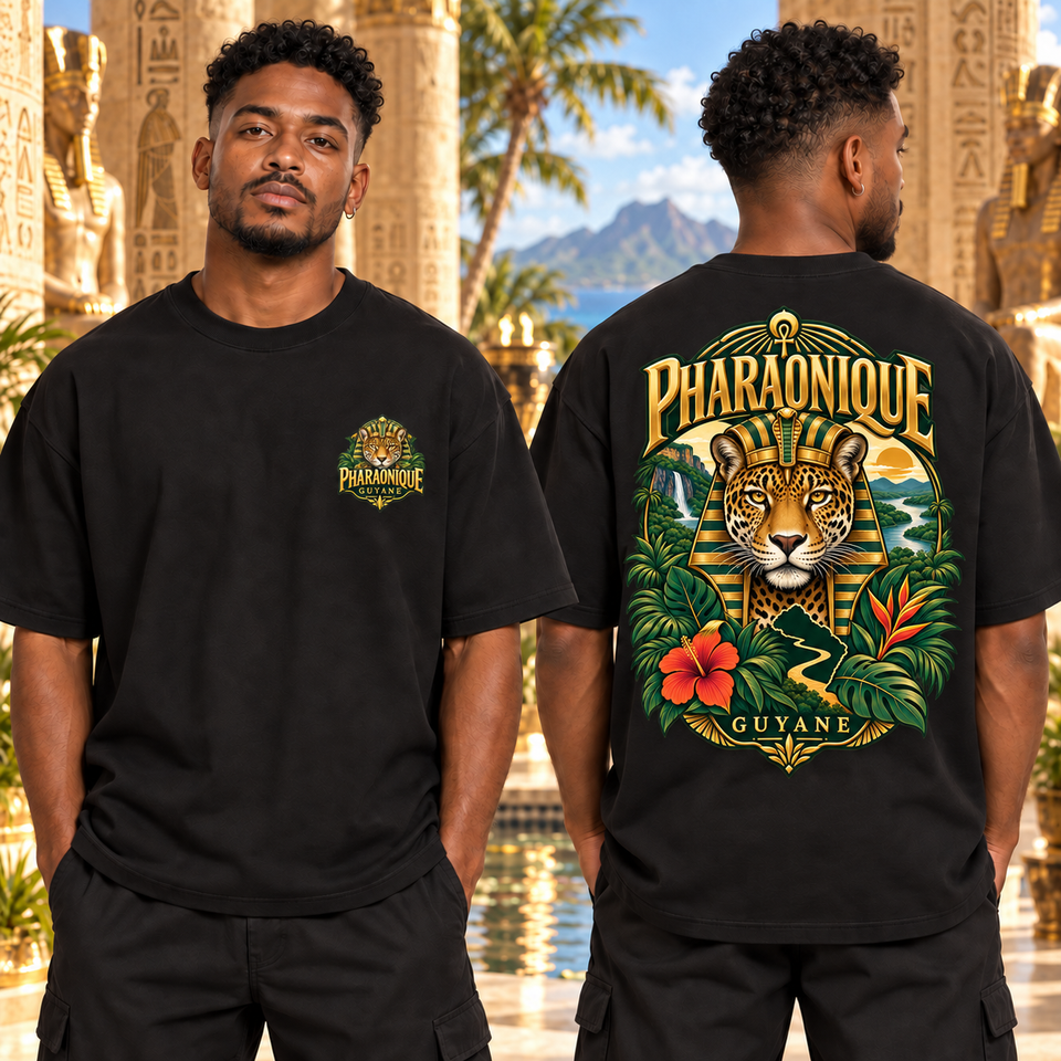 T-shirt oversize Guyane Homme Noir – vue avant et dos