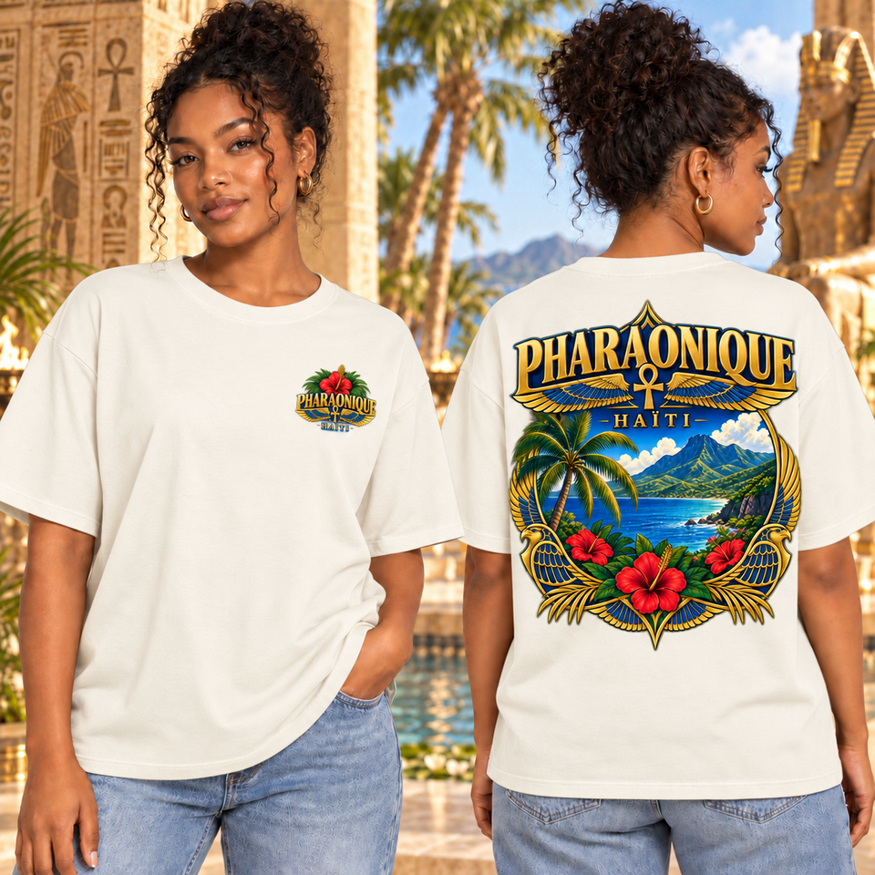 T-shirt oversize Haïti Femme Blanc cassé – vue avant et dos