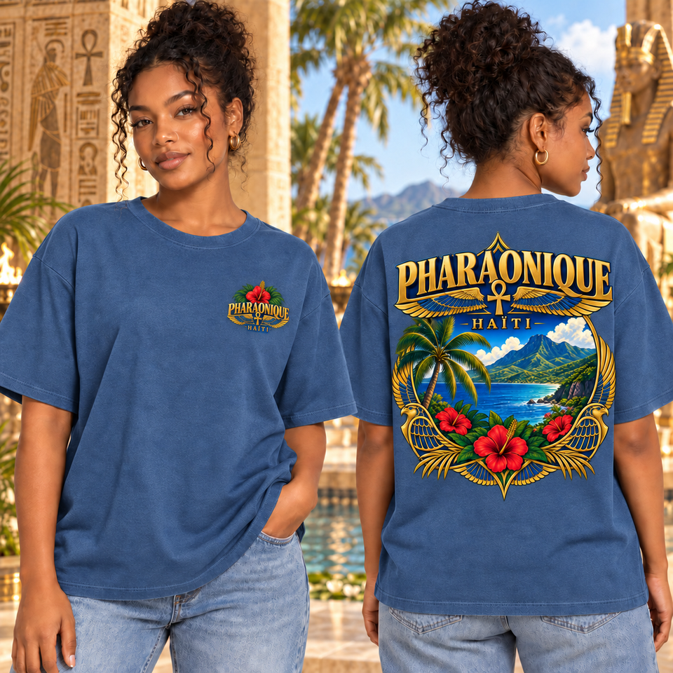 T-shirt oversize Haïti Femme Denim – vue avant et dos