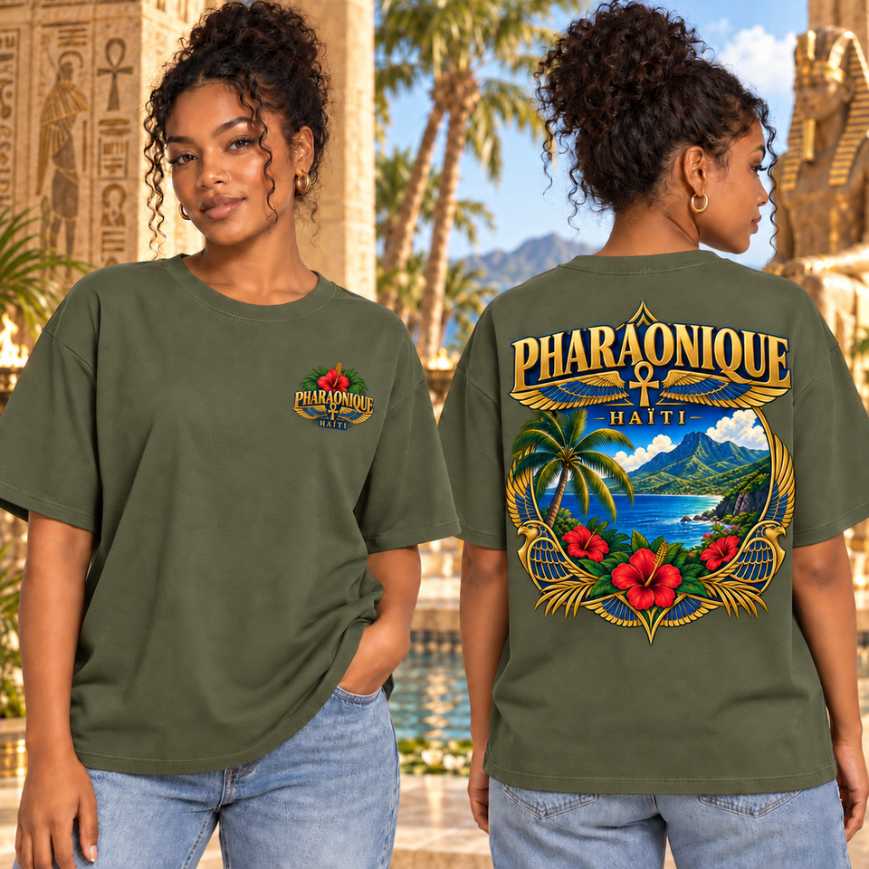 T-shirt oversize Haïti Femme Kaki – vue avant et dos