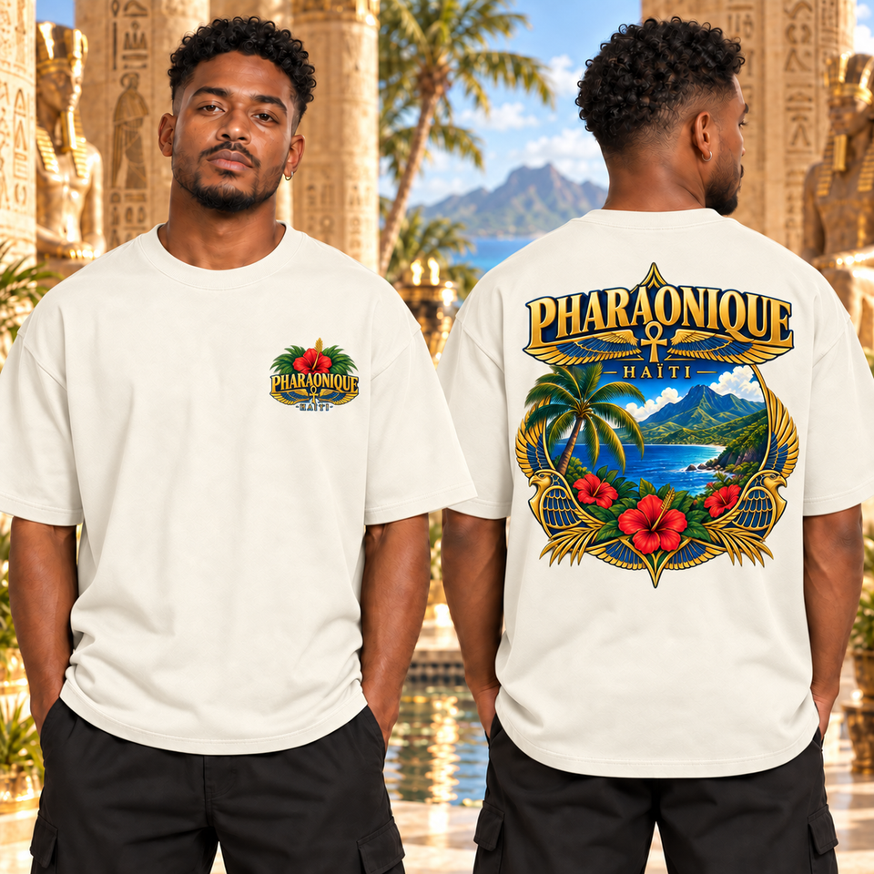 T-shirt oversize Haïti Homme Blanc cassé – vue avant et dos