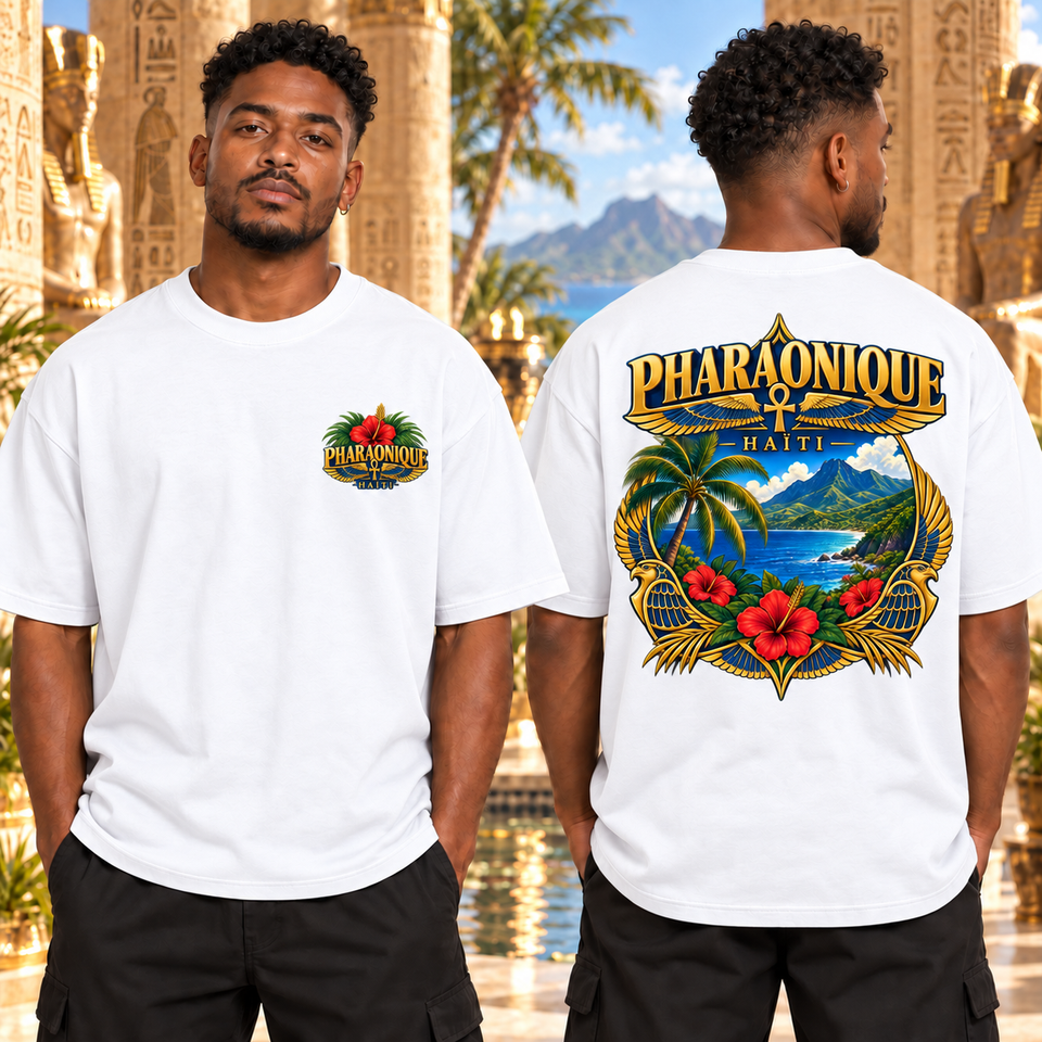 T-shirt oversize Haïti Homme Blanc – vue avant et dos