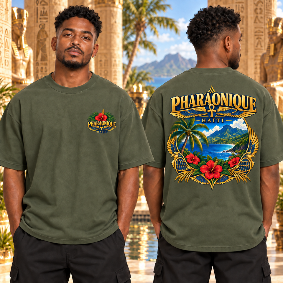 T-shirt oversize Haïti Homme Kaki – vue avant et dos