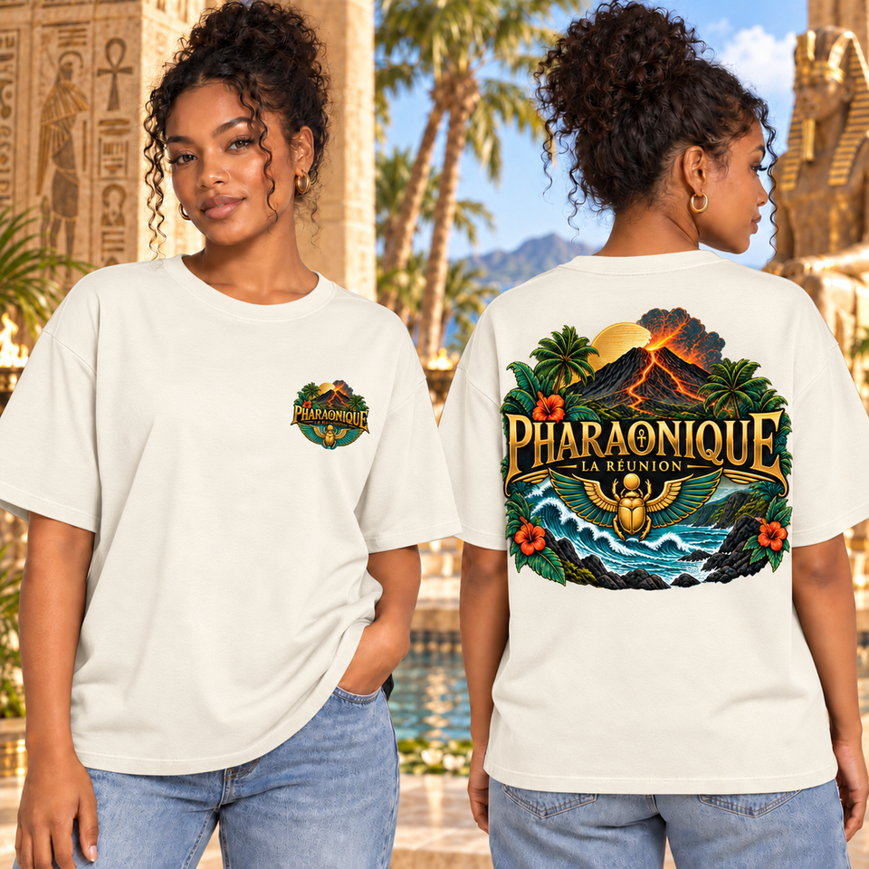 T-shirt oversize La Réunion Femme Blanc cassé – vue avant et dos