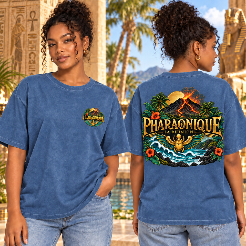 T-shirt oversize La Réunion Femme Denim – vue avant et dos