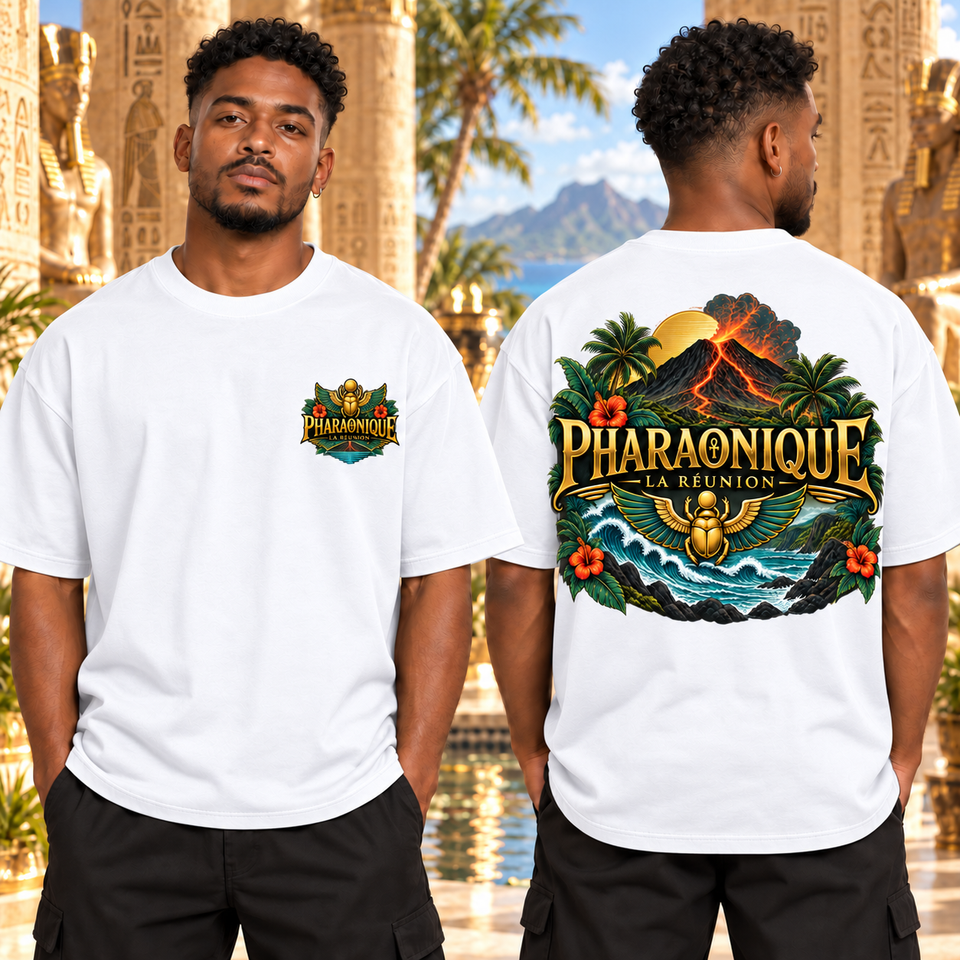 T-shirt oversize La Réunion Homme Blanc – vue avant et dos