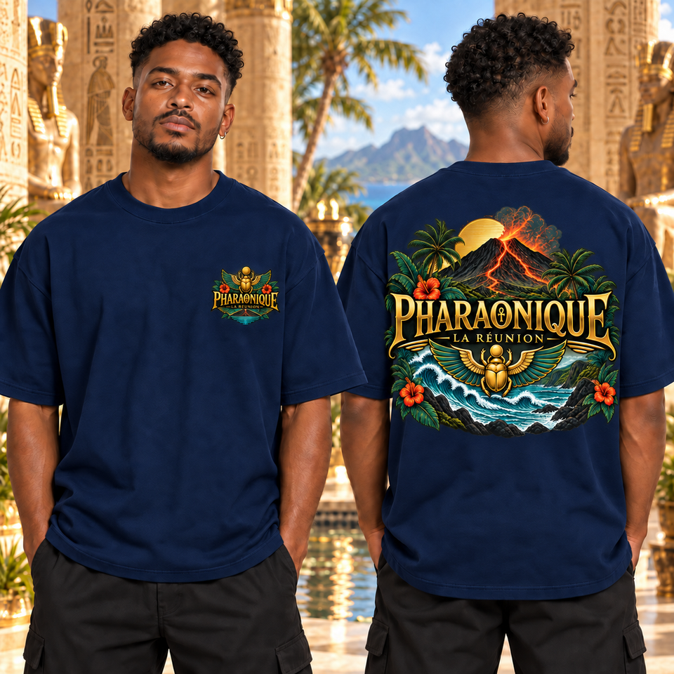T-shirt oversize La Réunion Homme Bleu marine – vue avant et dos