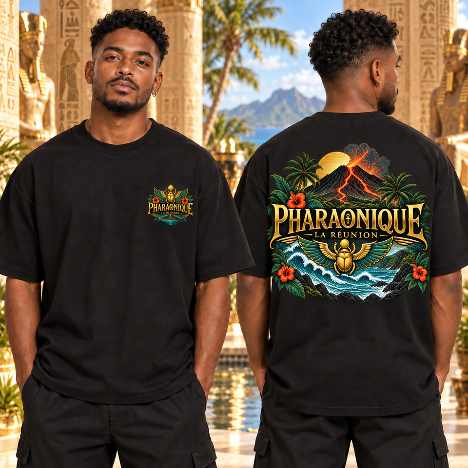 T-shirt oversize La Réunion Homme Noir – vue avant et dos