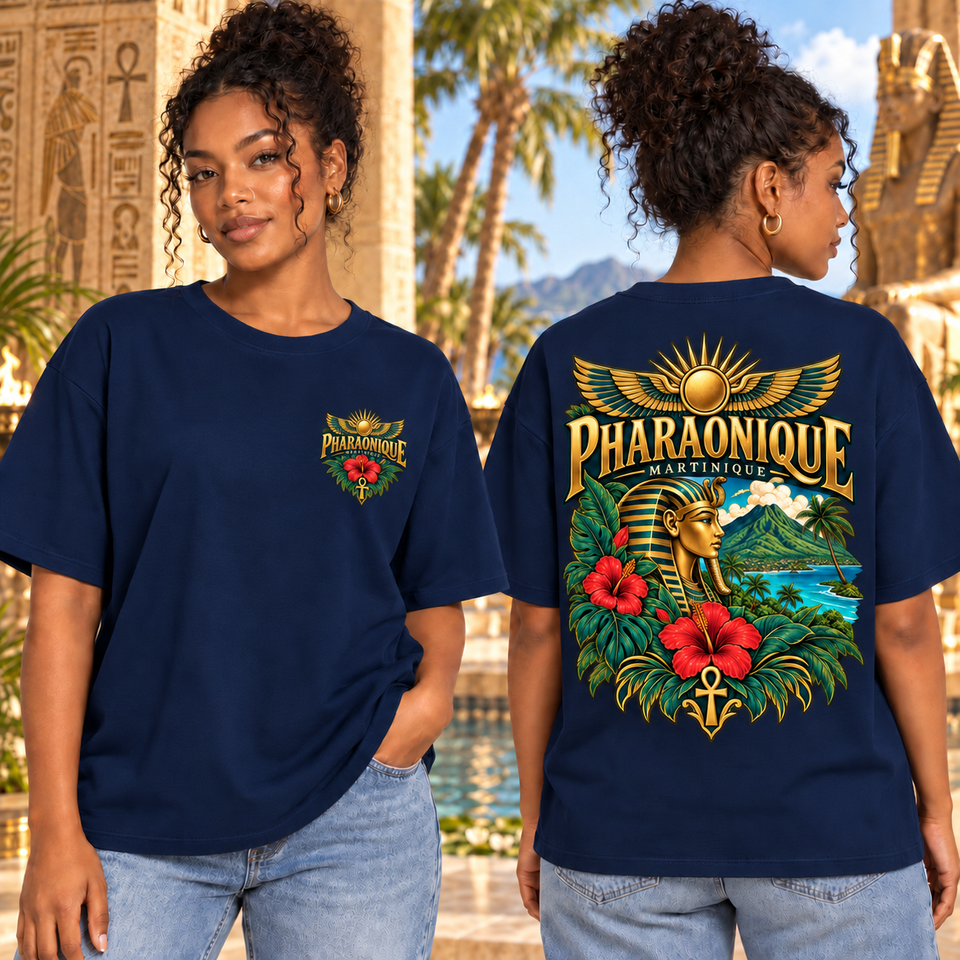 T-shirt oversize Martinique Femme Bleu marine – vue avant et dos