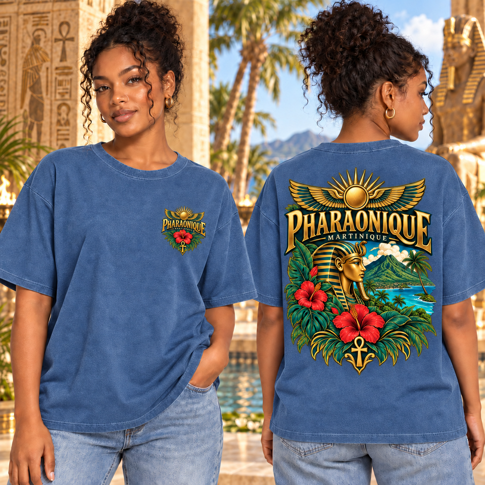 T-shirt oversize Martinique Femme Denim – vue avant et dos