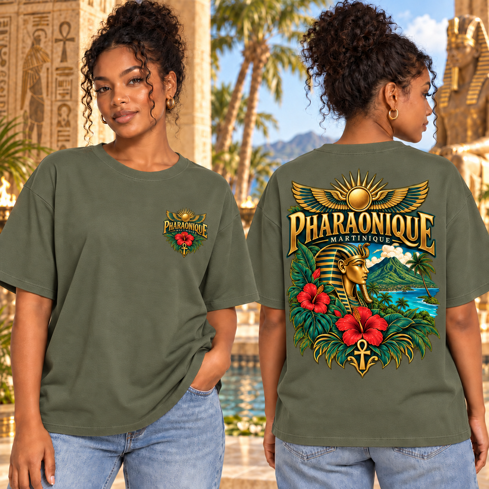 T-shirt oversize Martinique Femme Kaki – vue avant et dos