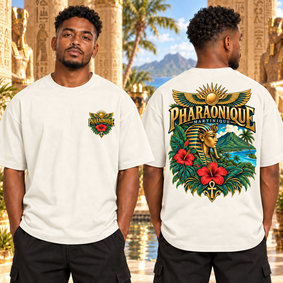 T-shirt oversize Martinique Homme Blanc cassé – vue avant et dos