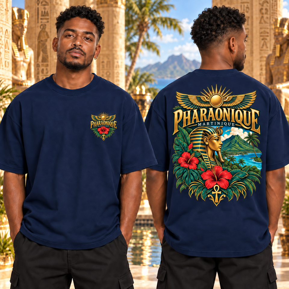 T-shirt oversize Martinique Homme Bleu marine – vue avant et dos