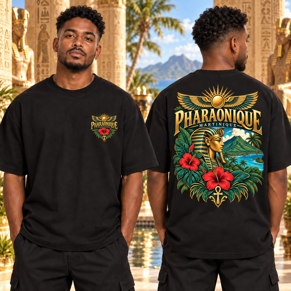 T-shirt oversize Martinique Homme Noir – vue avant et dos