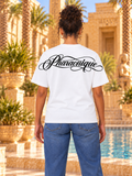 T-shirt oversize femme New Pharaon Blanc, vue de dos, logo Pharaonique dans le haut du dos