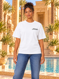 T-shirt oversize femme New Pharaon Blanc, vue de face, logo Pharaonique côté cœur