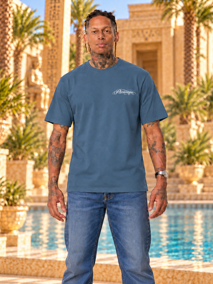 T-shirt oversize homme New Pharaon Denim, vue de face, logo Pharaonique côté cœur