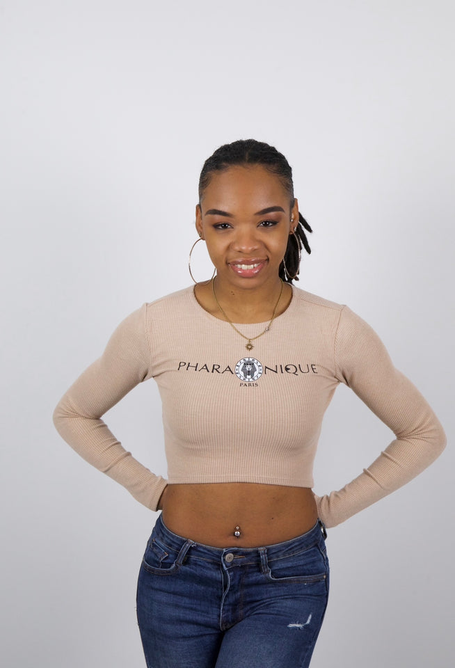 Crop top Power de manga comprida – Bege – Pharaonique