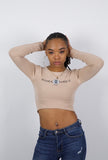 Crop top Power de manga comprida – Bege – Pharaonique