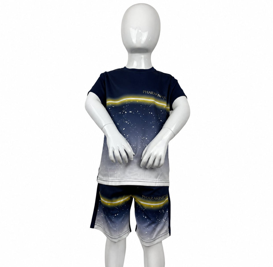 Ensemble short et tee-shirt enfant - Bleue - Pharaonique — vue principale sur fond uni
