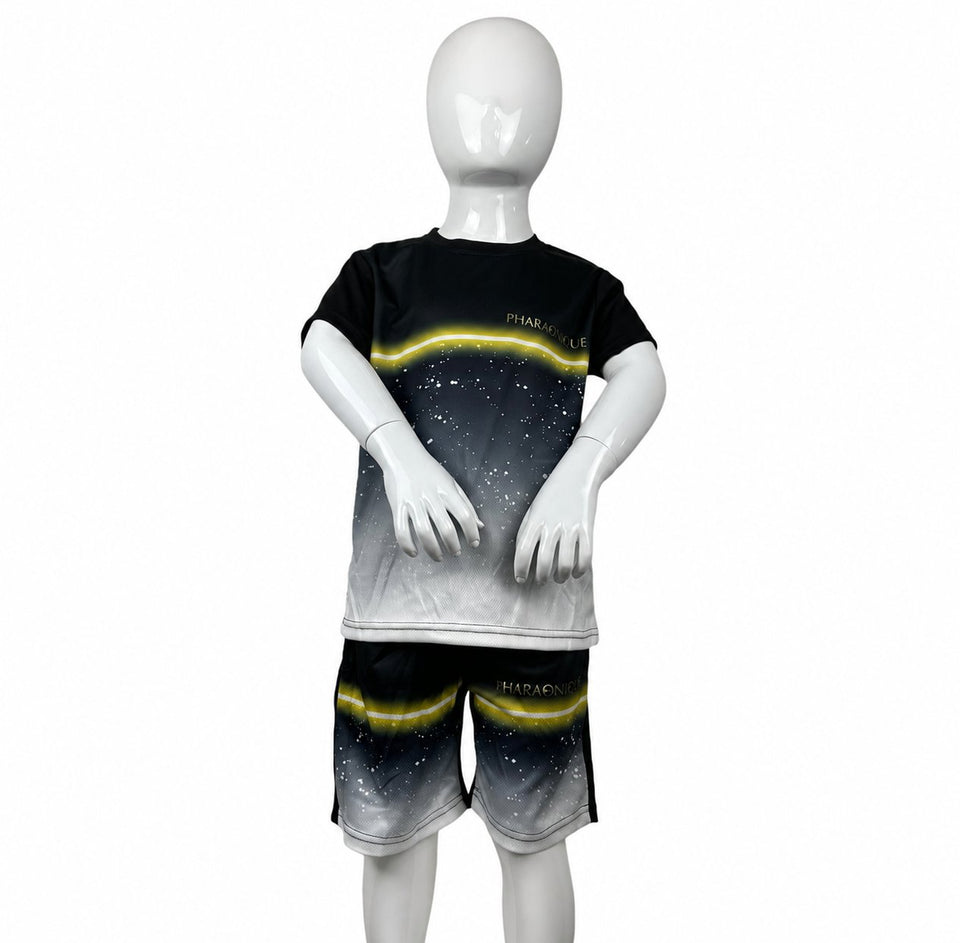 Ensemble tee-shirt et short enfant - Noir - Pharaonique — vue principale sur fond uni