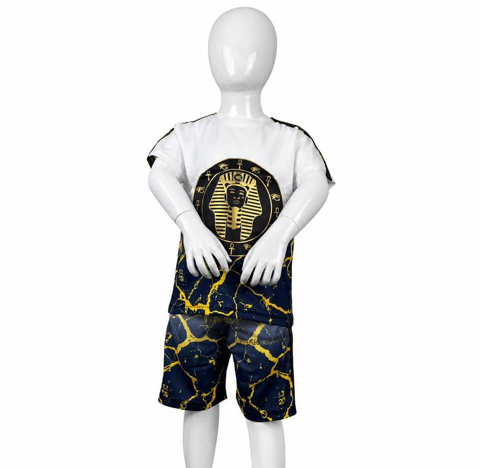 Ensemble enfant Ramsès Pharaonique, tee-shirt et short présentés sur mannequin